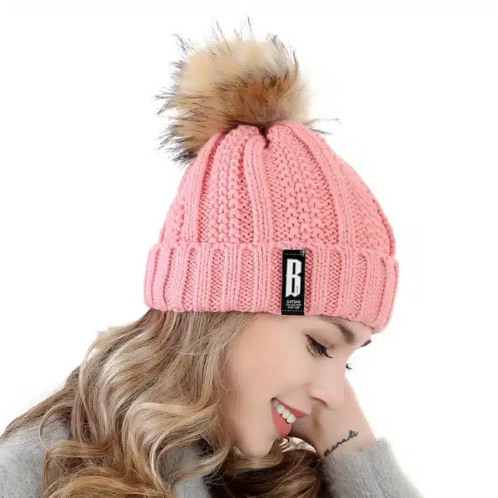 Bonnet renforcé laine avec pompon fourrure 16