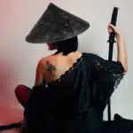 Chapeau en bambou noir Oriental japonais samouraï asiatique chapeaux pour hommes Costume conique homme à capuche 5