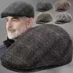 Béret rétro pour hommes, chapeaux britanniques en mélange de laine, Vintage, en Tweed à chevrons, décontracté, à la mode, plat, garde au chaud, cadeaux 1