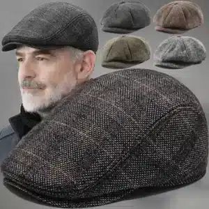 Béret rétro pour hommes, chapeaux britanniques en mélange de laine, Vintage, en Tweed à chevrons, décontracté, à la mode, plat, garde au chaud, cadeaux 1