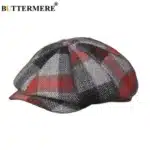 Papillon casquette en laine hommes femmes, casquette octogonale en laine homme Tweed panneau Plaid Style britannique marque Vintage casquette plate béret 6