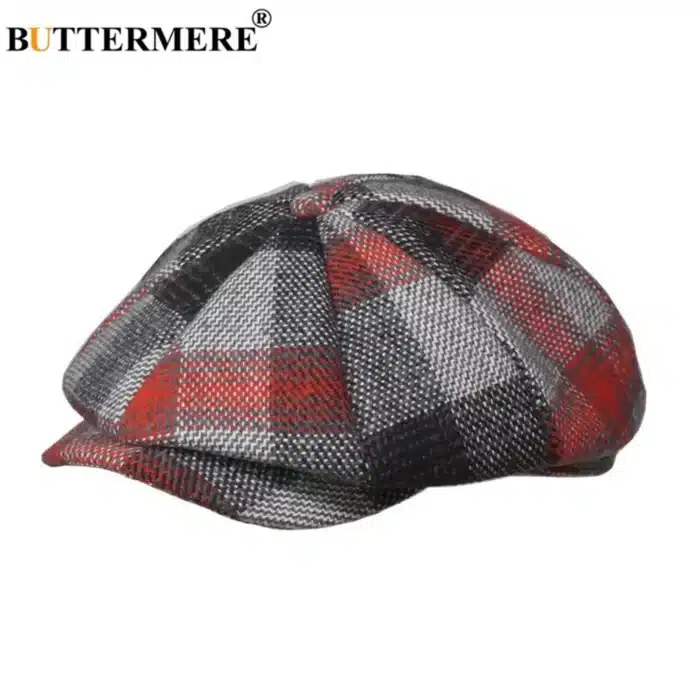 Papillon casquette en laine hommes femmes, casquette octogonale en laine homme Tweed panneau Plaid Style britannique marque Vintage casquette plate béret 6