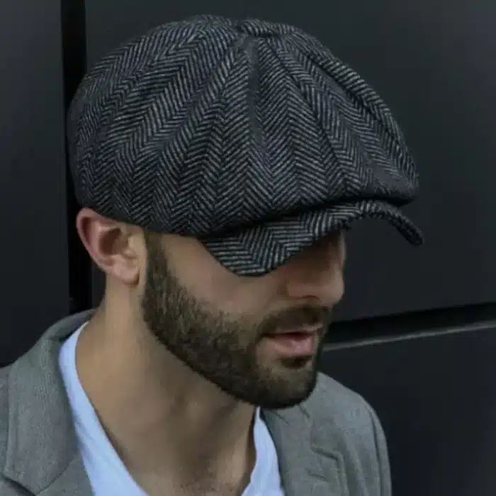 Béret rétro pour hommes, chapeaux britanniques en mélange de laine, Vintage, en Tweed à chevrons, décontracté, à la mode, plat, garde au chaud, cadeaux 3