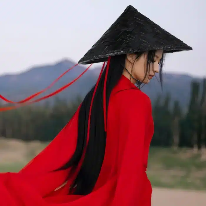 Chapeau en bambou noir Oriental japonais samouraï asiatique chapeaux pour hommes Costume conique homme à capuche 2