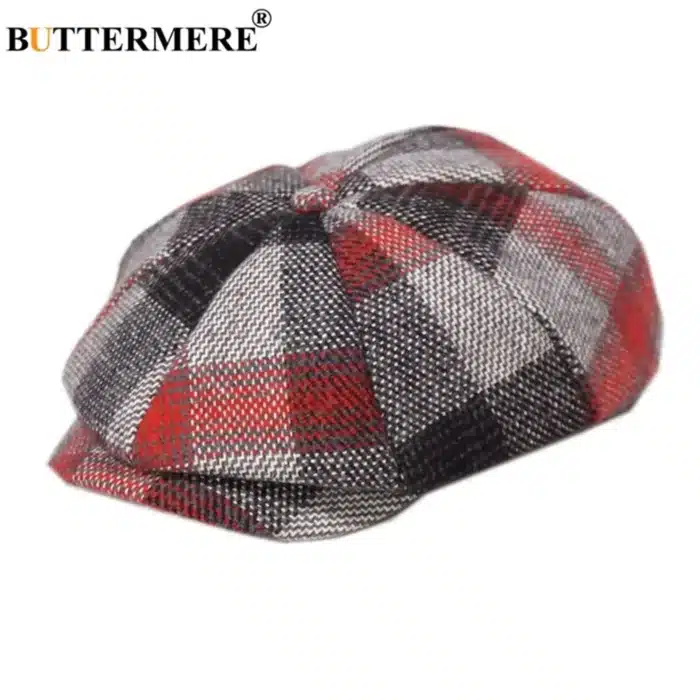 Papillon casquette en laine hommes femmes, casquette octogonale en laine homme Tweed panneau Plaid Style britannique marque Vintage casquette plate béret 1