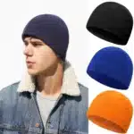 Chapeau polaire de couleur unie pour hommes Skullies bonnets femmes automne Hip Hop chapeau chaud Bonnet hommes cyclisme course casquette coupe-vent 2