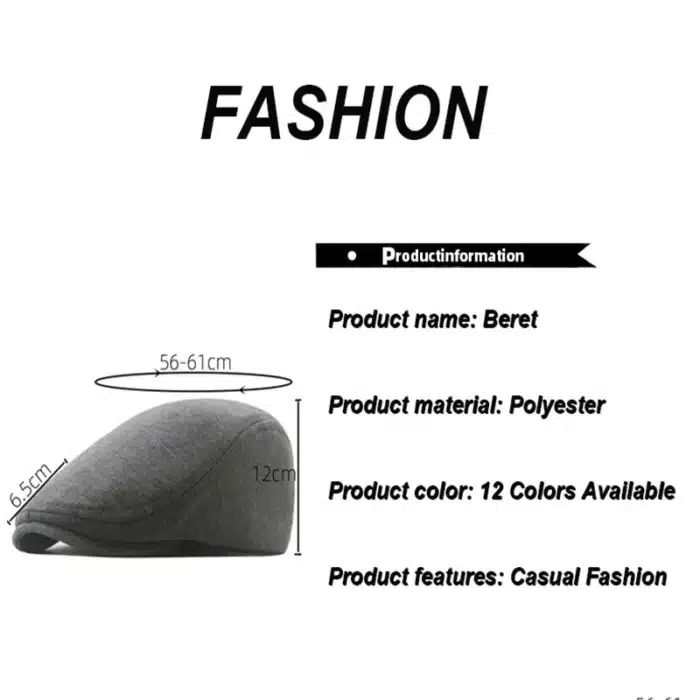 Béret Newsboy en polyester pour hommes, chapeau de peintre Gorras, monochromatique, devant, décontracté, printemps, 2023 6