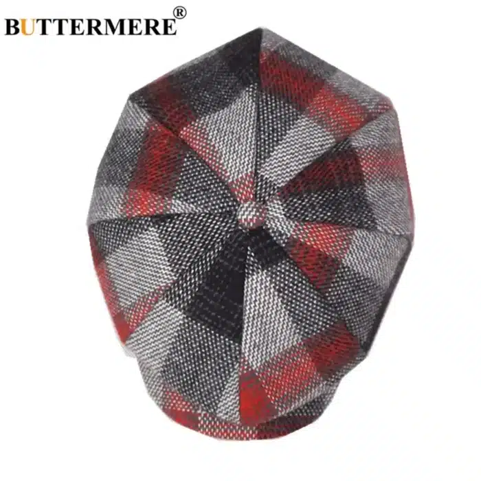 Papillon casquette en laine hommes femmes, casquette octogonale en laine homme Tweed panneau Plaid Style britannique marque Vintage casquette plate béret 2