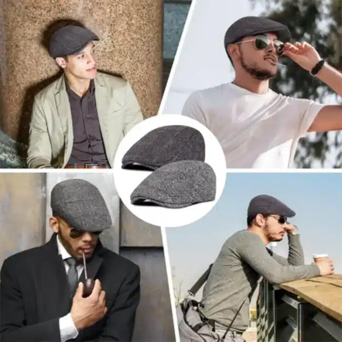 Béret rétro pour hommes, chapeaux britanniques en mélange de laine, Vintage, en Tweed à chevrons, décontracté, à la mode, plat, garde au chaud, cadeaux 2