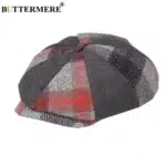 Papillon casquette en laine hommes femmes, casquette octogonale en laine homme Tweed panneau Plaid Style britannique marque Vintage casquette plate béret 5