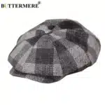 Papillon casquette en laine hommes femmes, casquette octogonale en laine homme Tweed panneau Plaid Style britannique marque Vintage casquette plate béret 3