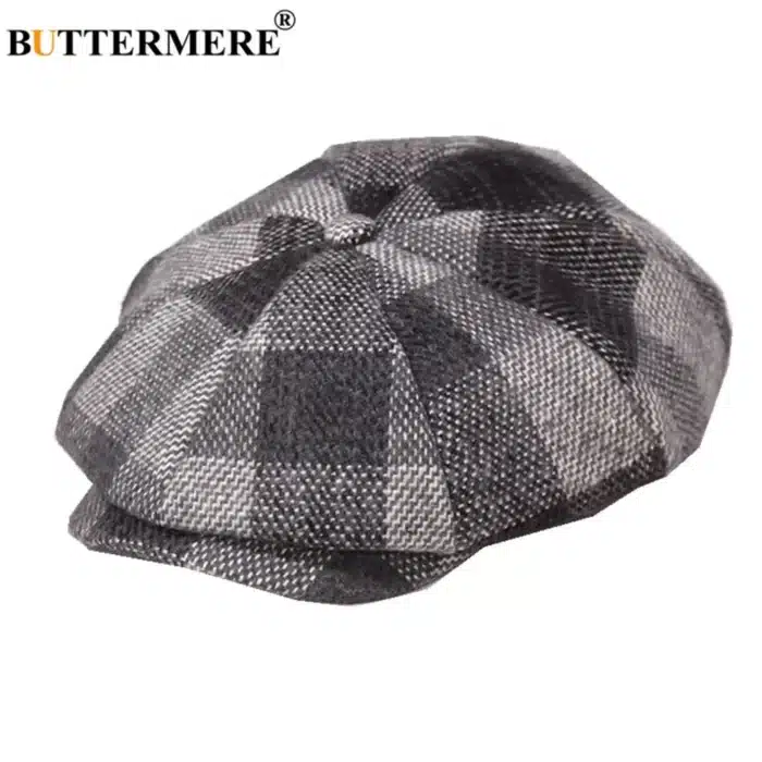 Papillon casquette en laine hommes femmes, casquette octogonale en laine homme Tweed panneau Plaid Style britannique marque Vintage casquette plate béret 3