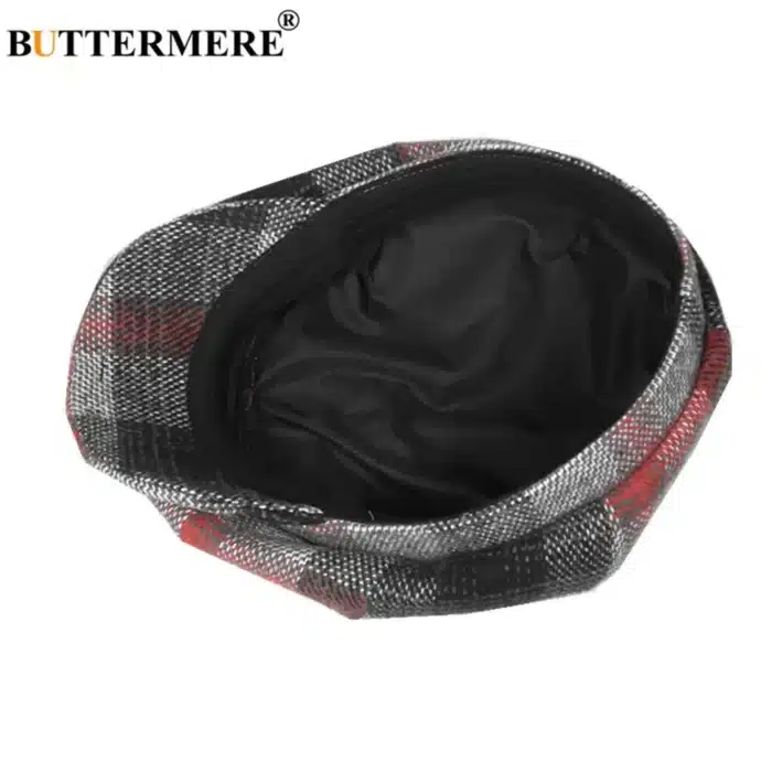 Papillon casquette en laine hommes femmes, casquette octogonale en laine homme Tweed panneau Plaid Style britannique marque Vintage casquette plate béret 4